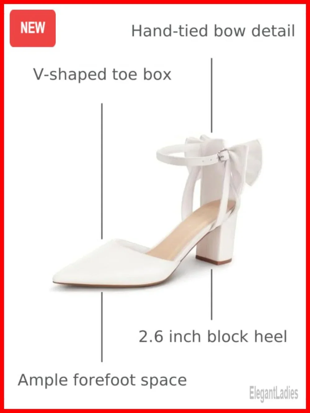 Closed Pointed Toe Heels with Bow Low Chunky Block Heel Ankle Strap D'Orsay